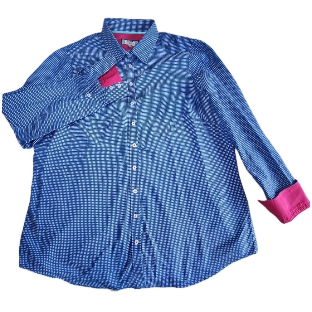 HAWES & CURTIS Dress Shirt Womens UK 20 / US 16 Blue White Check Pink Flip Cuffs
